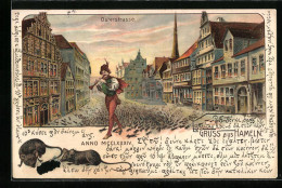 Lithographie Hameln, Osterstrasse Anno MCCLXXXIV Mit Dem Rattenfänger Von Hameln  - Hameln (Pyrmont)