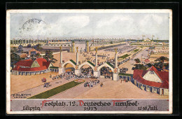 Künstler-AK Leipzig, 12. Deutsches Turnfest 1913, Festplatz Aus Der Vogelschau  - Other & Unclassified