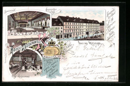 Lithographie Göttingen, Hotel Und Restaurant Zur Krone, Strassenansicht, Speisesaal, Cafe-Restaurant  - Goettingen