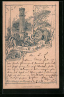 Vorläufer-Lithographie Ilmenau, 1894, Kickelhahn, Sabelbach-Restauration, Goethehäuschen  - Ilmenau