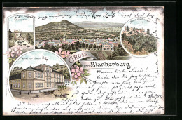 Lithographie Blankenburg /Thür., Ruine Greifenstein, Hotel Zum Löwen, Eberstein  - Bad Blankenburg