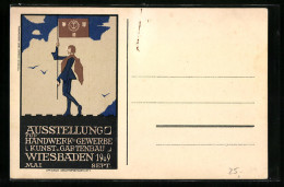 Künstler-AK Wiesbaden, Ausstellung Für Handwerk Und Gewerbe, Kunst Und Gartenbau 1909, Fahnenträger  - Expositions