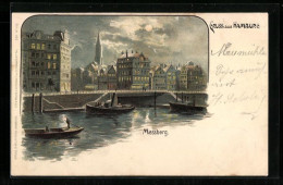 Lithographie Hamburg, Messberg Mit Häusern  - Mitte