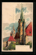 Lithographie Erfurt, Severikirche Mit Dom  - Erfurt