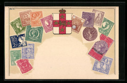 AK South Wales, Briefmarken Und Wappen  - Francobolli (rappresentazioni)