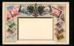 AK Marocco / Deutsches Reich, Briefmarken Und Reichswappen Mit Krone  - Timbres (représentations)