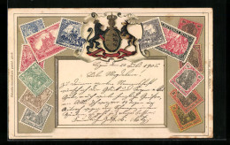 Präge-Lithographie Deutsches Reich, Briefmarken Und Wappen  - Timbres (représentations)