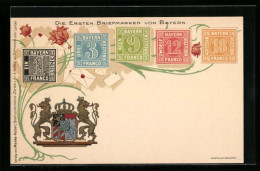Lithographie Bayern, Die Ersten Briefmarken, Wappen, Blumen  - Briefmarken (Abbildungen)