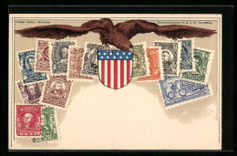 Lithographie USA, Briefmarken, Adler Mit Wappen  - Briefmarken (Abbildungen)