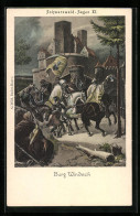Lithographie Burg Windeck, Ritter Und Alte Frau Mit Huhn Im Schnee, Schwarzwaldsagen XI.  - Fairy Tales, Popular Stories & Legends