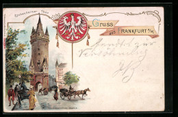 Lithographie Frankfurt A. M., Partie Am Eschenheimer Tor, Wappen  - Frankfurt A. Main