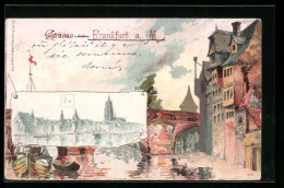 Passepartout-Lithographie Frankfurt A. M., Stadtpanorama, Ortspartie Mit Brücke  - Frankfurt A. Main