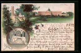 Lithographie Potsdam, Friedenskirche, Neues Palais, Mausoleum Kaiser Friedrich III.  - Potsdam