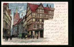 Lithographie Hannover, Kramerstrasse Und Marktkirche  - Hannover