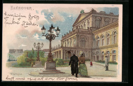 Lithographie Hannover, Elegante Passanten Vor Dem Hof-Theater  - Theater