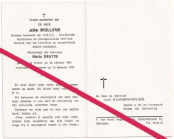 Rumst. John Wollens. °1891 - †1975. Oud-Strijder En Oorlogsinvalied 1914-1918. Maria Druyts. - Décès