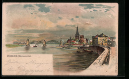 Lithographie Düsseldorf, Rheinpartie Mit Brücke Und Ortsblick  - Duesseldorf