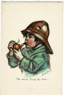 Carte Illustrée Germaine Bouret - Un Vieux Loup De Mer (allumant Sa Pipe) Pas Circulé - Bouret, Germaine