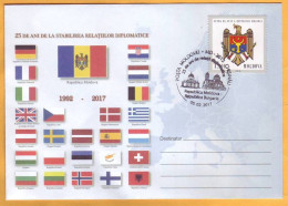 2017  Moldova  Diplomatic Relations.  Moldova, Bulgaria.  Flags. 25 Years. Special Cancellations. - Moldova