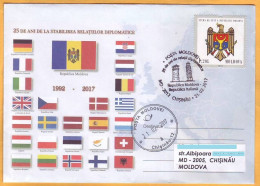 2017  Moldova Diplomatic Relations. Moldova, Italy.  Flags. 25 Years. Special Cancellations. - Moldawien (Moldau)