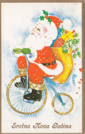 Santa Claus Driving A Bicycle Old Postcard Cycling - Wielrennen