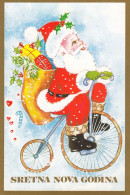 Santa Claus Driving A Bicycle Old Postcard Cycling - Radsport