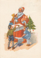 Santa Claus Children Christmas Tree Teddy Bear Old Postcard 1959 - Kerstman