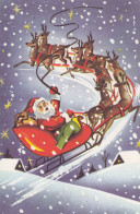 Santa Claus Deer Sled Old Postcard 1968 - Kerstman