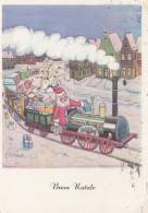 Santa Claus Driving A Train Engine Locomotive Old Postcard 1962 - Kerstman