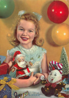 Pretty Blonde Girl W Santa Claus Toy Old Postcard 1964 - Kerstman