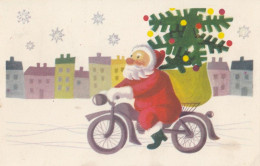 Santa Claus Driving A Bicycle Old Postcard 1964 - Kerstman