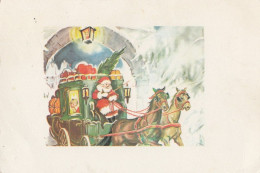 Santa Claus Traveling By Carriage Old Postcard 1964 - Kerstman