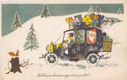 Santa Claus Traveling By Car Old Postcard 1960 - Kerstman