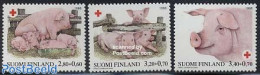 Finland 1998 Red Cross, Pigs 3v, Mint NH, Health - Nature - Red Cross - Animals (others & Mixed) - Cattle - Unused Stamps