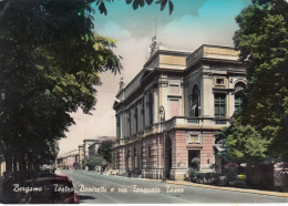 BERGAMO-TEATRO DONIZETTI E VIA TORQUATO TASSO-CARTOLINA  VERA FOTOGRAFIA- VIAGGIATA NEL 1971 - Bergamo