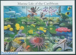 Grenada Grenadines 1995 Caribbean Marine Life 9v M/s, Dolphins, Mint NH, Nature - Fish - Sea Mammals - Turtles - Poissons