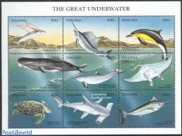 Tanzania 1999 Marine Life 9v M/s, Mint NH, Nature - Fish - Sea Mammals - Turtles - Sharks - Peces