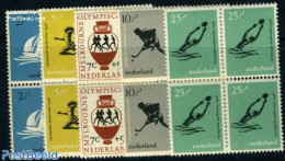 Netherlands 1956 Olympic Games 5v, Blocks Of 4 [+], Mint NH, Sport - Hockey - Olympic Games - Sailing - Unused Stamps
