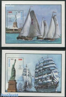 Bhutan 1986 Statue Of Liberty 2 S/s, Mint NH, Transport - Ships And Boats - Art - Sculpture - Ships