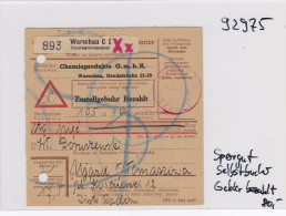 GG: Paketkarte Warschau, Gebühr Bezahlt - Kleiner Stempel, Nachnahme, Sperrgut - Occupazione 1938 – 45