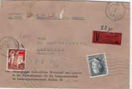 GG: Wertbrief Krakau 20, Hauptgruppe Gewerbl. Wirtschaft, Große Siegel - Occupation 1938-45