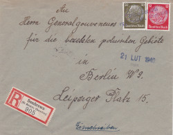 Einschreiben Dombrowa Oberschlesien An Gouverneur GG/ Berlin, Selt. Adresse - Bezetting 1938-45
