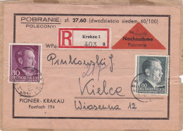 GG: Nachnahme Und Einschreiben Krakau 1 Auf Briefausschnitt Nach Kielce - Besetzungen 1938-45