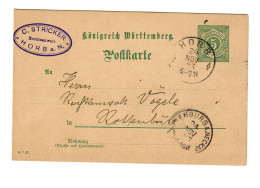 Ganzsache Horb 1893 Nach Rottenburg/N - Cartas & Documentos