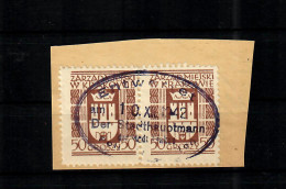 GG: Stadtgebührenmarke Krakau, Gebraucht. 50 Gr. Im Paar 1942 Auf Ausweisstück - Bezetting 1938-45