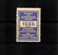 GG: Reisegepäck-Versicherungmarke Mit Eindruck 1000 Zloty, Ohne Gummi - Occupazione 1938 – 45