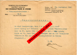 GG: Bescheinigung Krosno: Antrag Auf Umtausch Des Polnischen Führerscheins 1942 - Historische Dokumente