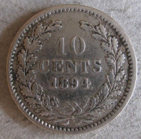 Pays Bas 10 Cents 1894 Point Apres La Date. Wilhelmina I. En Argent. KM# 116. - 10 Centavos