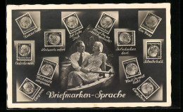 AK Junges Liebespaar In Einem Ruderboot, Briefmarkensprache  - Sellos (representaciones)