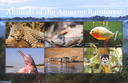 Niuafo'ou 2022 Animals Of The Amazon Rainforest 6v M/s, Mint NH, Nature - Cat Family - Crocodiles - Fish - Frogs & Toa.. - Fishes